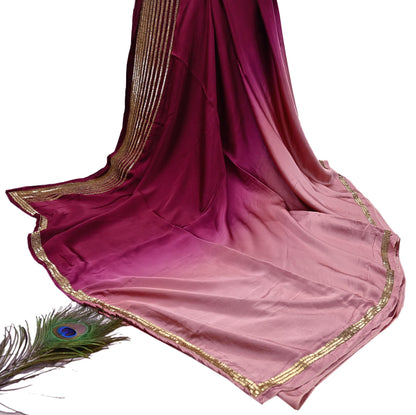 Rare Vintage Maroon & Rose Pink Pure Satin Silk Saree Hand Embroidered Fabric 5.5 Yards Sari Bollywood Party Wear Ethnic Designer Saree