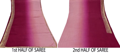 Rare Vintage Maroon & Rose Pink Pure Satin Silk Saree Hand Embroidered Fabric 5.5 Yards Sari Bollywood Party Wear Ethnic Designer Saree