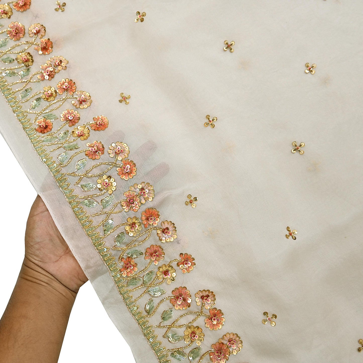 Rare Vintage Ivory Pure Organza Silk Saree Zardozi Hand Embroidered Designer Abu Jani Sari 5.5 Yard Bollywood Party Wear