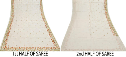 Rare Vintage Ivory Pure Organza Silk Saree Zardozi Hand Embroidered Designer Abu Jani Sari 5.5 Yard Bollywood Party Wear