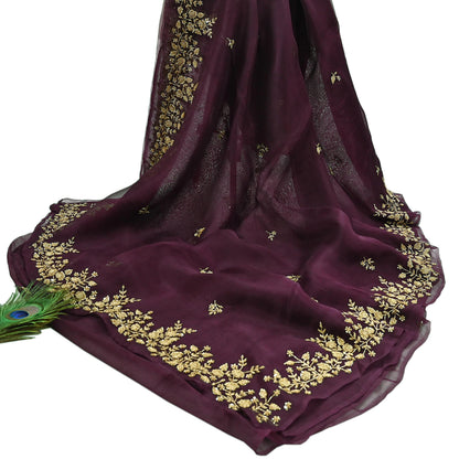 Rare Vintage Purple Pure Organza Silk Saree Zardozi Hand Embroidered Designer Sari 5.5 Yard Bollywood Party Wear