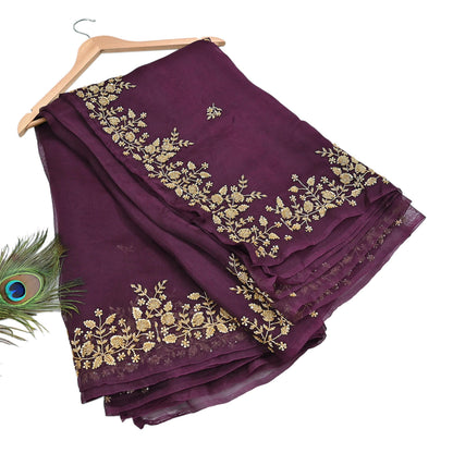 Rare Vintage Purple Pure Organza Silk Saree Zardozi Hand Embroidered Designer Sari 5.5 Yard Bollywood Party Wear