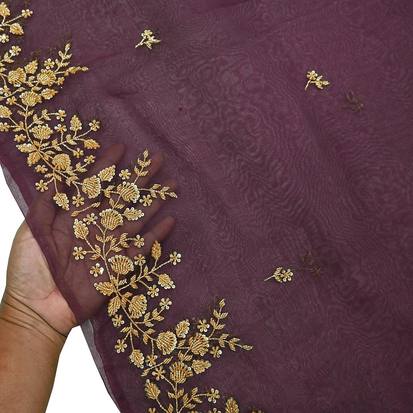 Rare Vintage Purple Pure Organza Silk Saree Zardozi Hand Embroidered Designer Sari 5.5 Yard Bollywood Party Wear