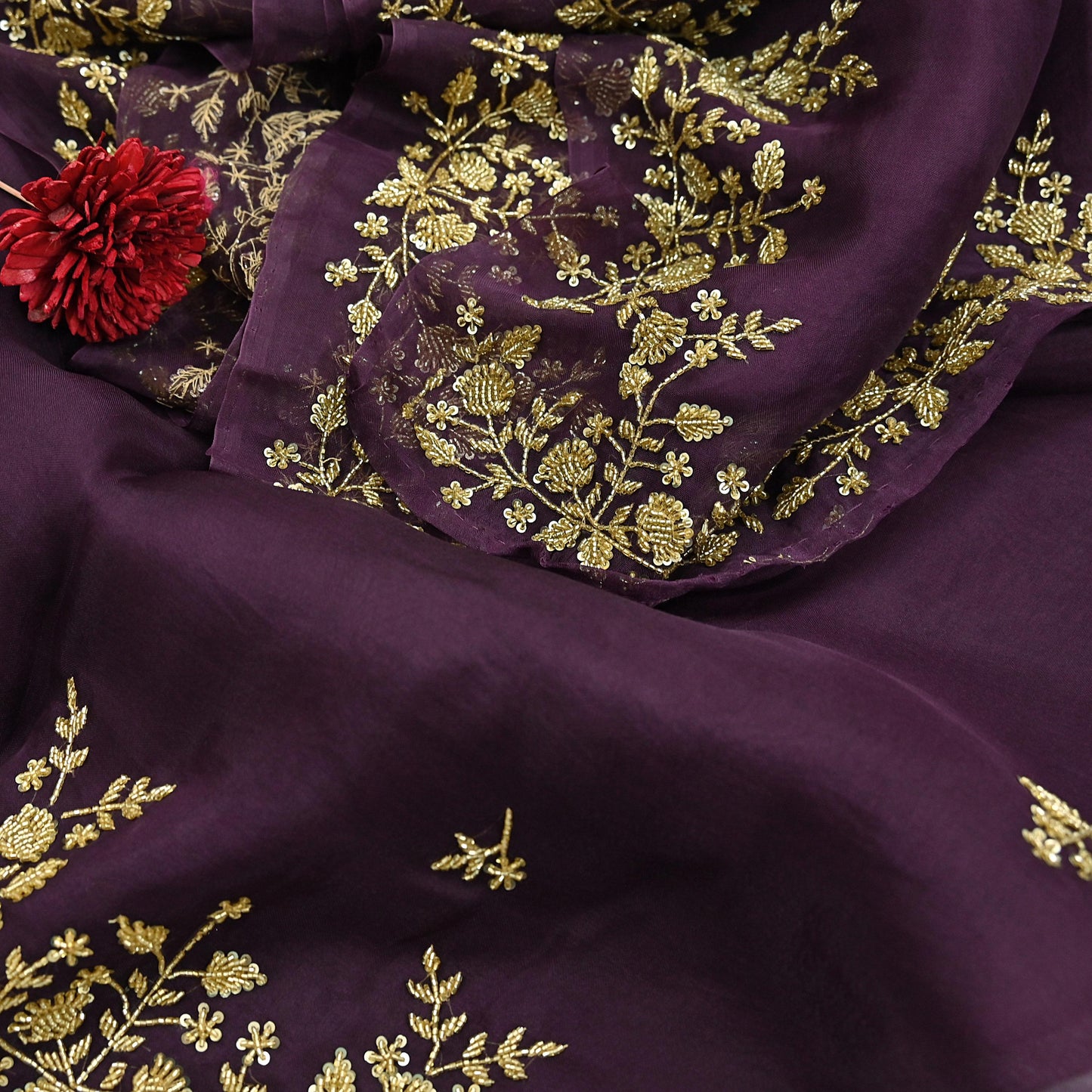 Rare Vintage Purple Pure Organza Silk Saree Zardozi Hand Embroidered Designer Sari 5.5 Yard Bollywood Party Wear