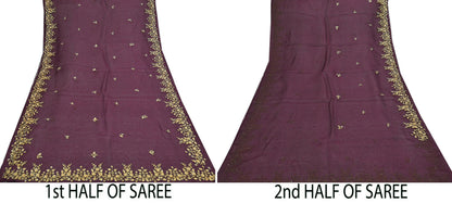 Rare Vintage Purple Pure Organza Silk Saree Zardozi Hand Embroidered Designer Sari 5.5 Yard Bollywood Party Wear
