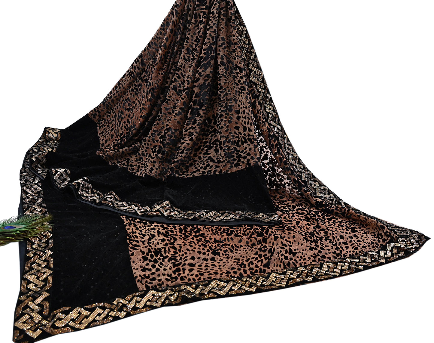 Vintage Brown & Black Brasso Saree Heavy Embroidery 5.5 Yards Soft Brasso Fabric Ideal for Crafting Wedding Wear Bollywood sarees