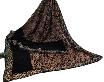 Vintage Brown & Black Brasso Saree Heavy Embroidery 5.5 Yards Soft Brasso Fabric Ideal for Crafting Wedding Wear Bollywood sarees