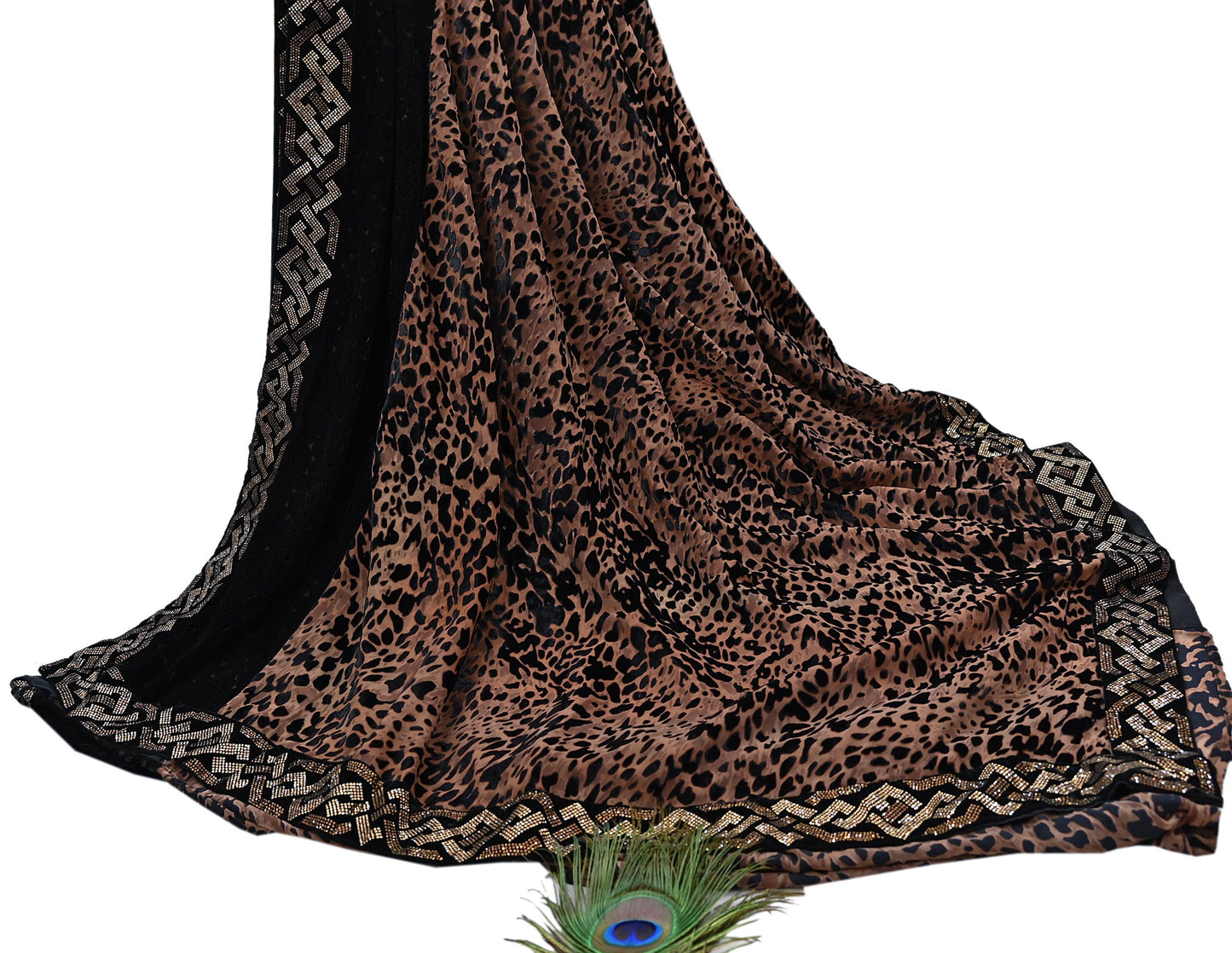 Vintage Brown & Black Brasso Saree Heavy Embroidery 5.5 Yards Soft Brasso Fabric Ideal for Crafting Wedding Wear Bollywood sarees