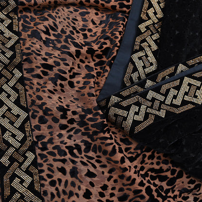 Vintage Brown & Black Brasso Saree Heavy Embroidery 5.5 Yards Soft Brasso Fabric Ideal for Crafting Wedding Wear Bollywood sarees