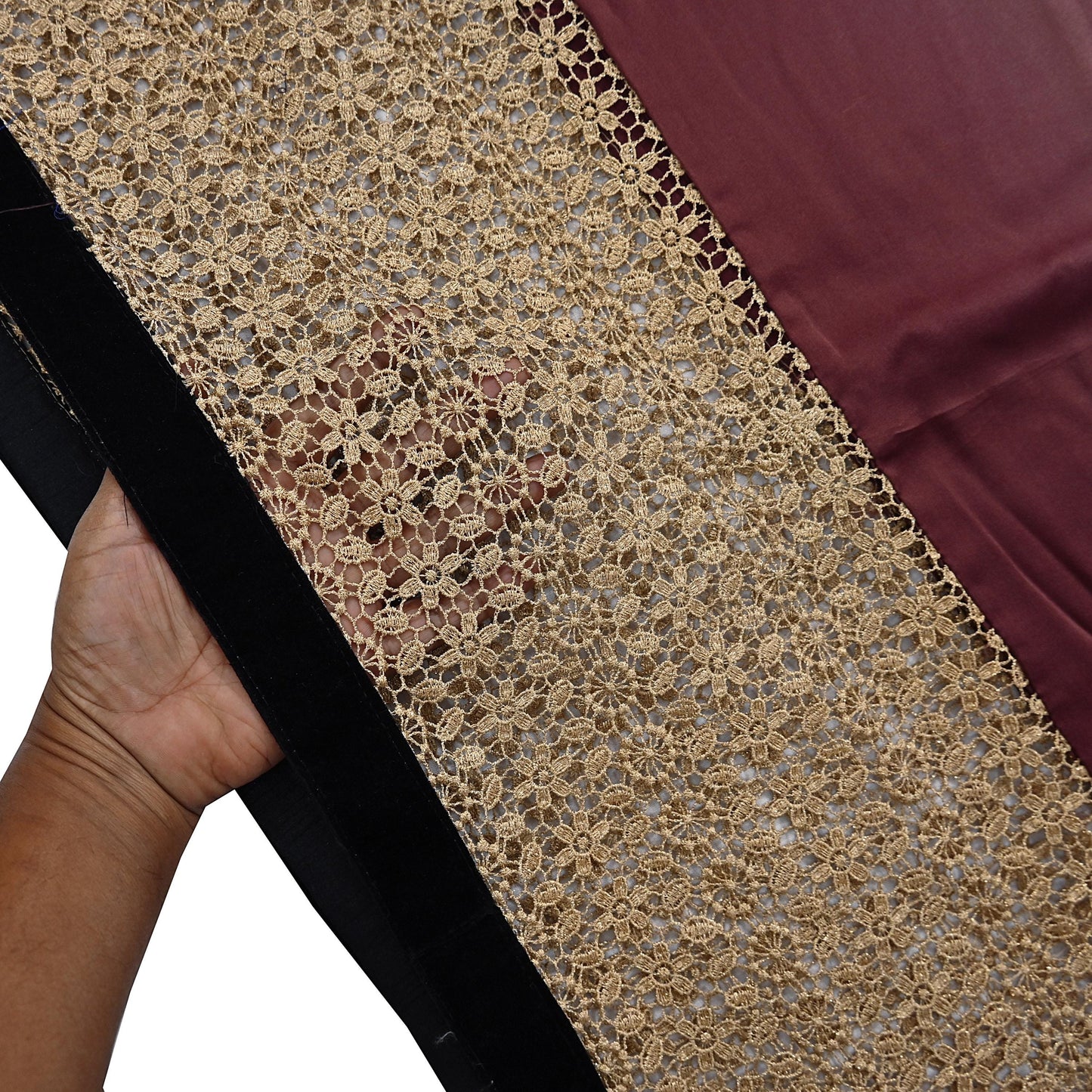 Rare Vintage Brown & Peach Pure Satin Silk Saree Hand Embroidered Fabric 5.5 Yards Sari Bollywood Party Wear Ethnic Designer Saree
