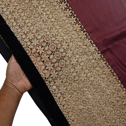 Rare Vintage Brown & Peach Pure Satin Silk Saree Hand Embroidered Fabric 5.5 Yards Sari Bollywood Party Wear Ethnic Designer Saree