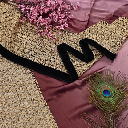 Rare Vintage Brown & Peach Pure Satin Silk Saree Hand Embroidered Fabric 5.5 Yards Sari Bollywood Party Wear Ethnic Designer Saree