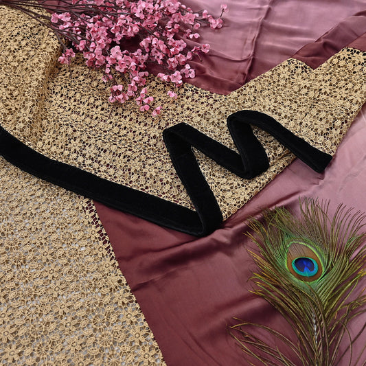 Rare Vintage Brown & Peach Pure Satin Silk Saree Hand Embroidered Fabric 5.5 Yards Sari Bollywood Party Wear Ethnic Designer Saree