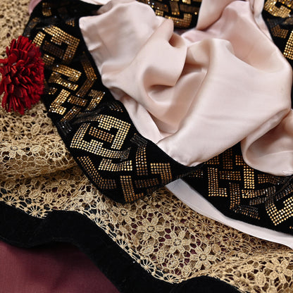 Rare Vintage Brown & Peach Pure Satin Silk Saree Hand Embroidered Fabric 5.5 Yards Sari Bollywood Party Wear Ethnic Designer Saree