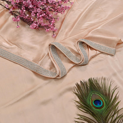Rare Vintage Peach Pure Satin Silk Saree Hand Embroidered Fabric 5.5 Yards Sari Bollywood Party Wear Ethnic Designer Saree