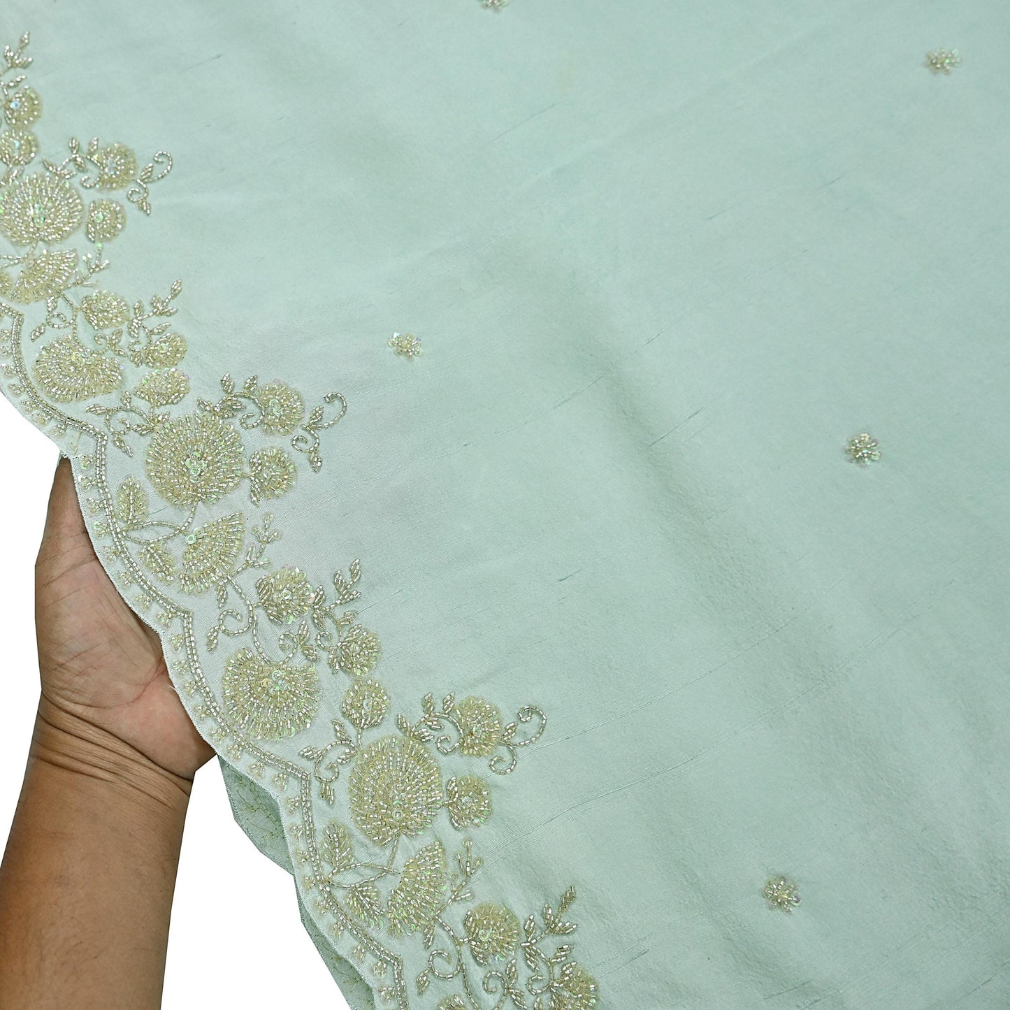 Rare Vintage Sage Green Pure Silk Saree Hand Embroidered Fabric 5.5 Yard Sari Bollywood Party Wear Ethnic Designer Saree