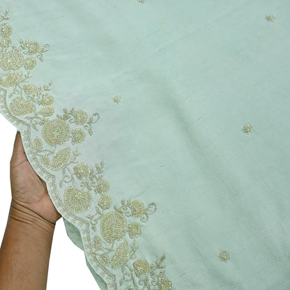 Rare Vintage Sage Green Pure Silk Saree Hand Embroidered Fabric 5.5 Yard Sari Bollywood Party Wear Ethnic Designer Saree