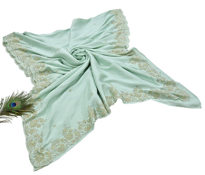Rare Vintage Sage Green Pure Silk Saree Hand Embroidered Fabric 5.5 Yard Sari Bollywood Party Wear Ethnic Designer Saree