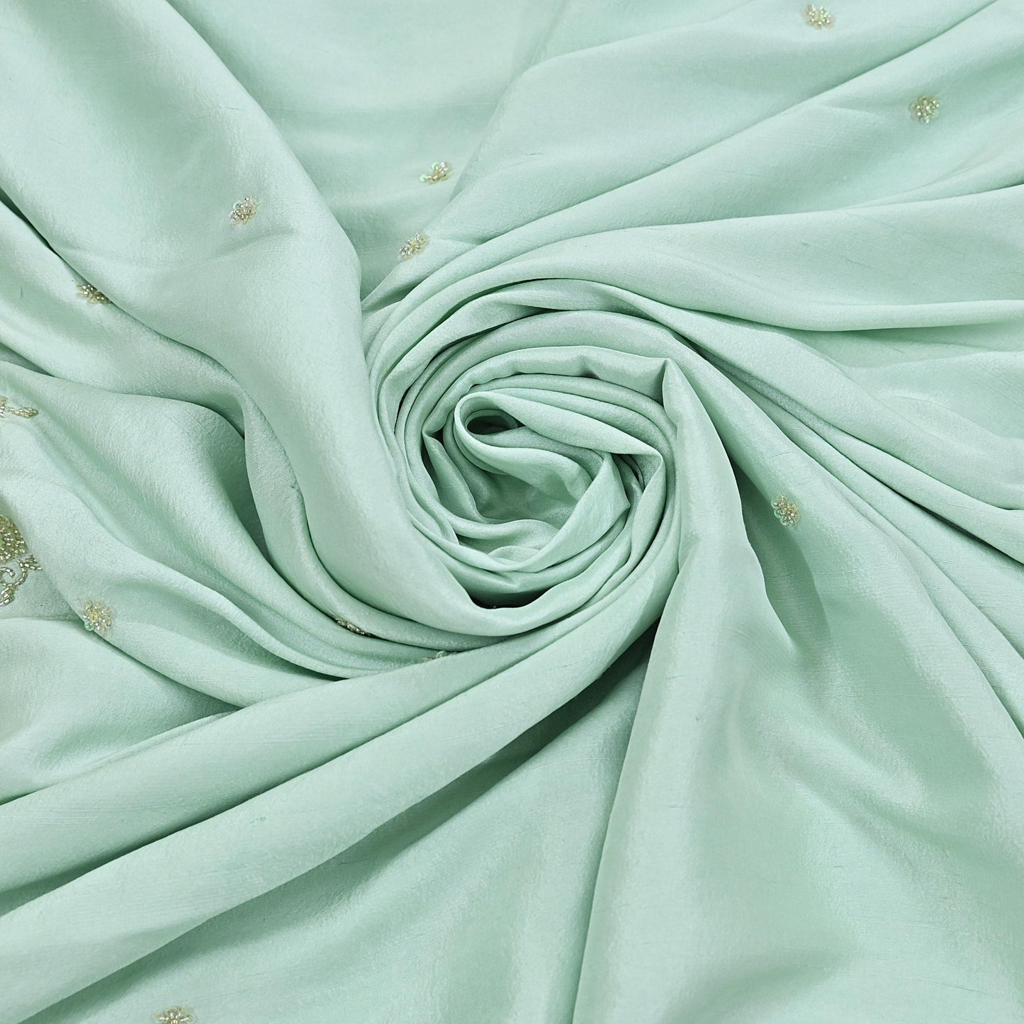 Rare Vintage Sage Green Pure Silk Saree Hand Embroidered Fabric 5.5 Yard Sari Bollywood Party Wear Ethnic Designer Saree