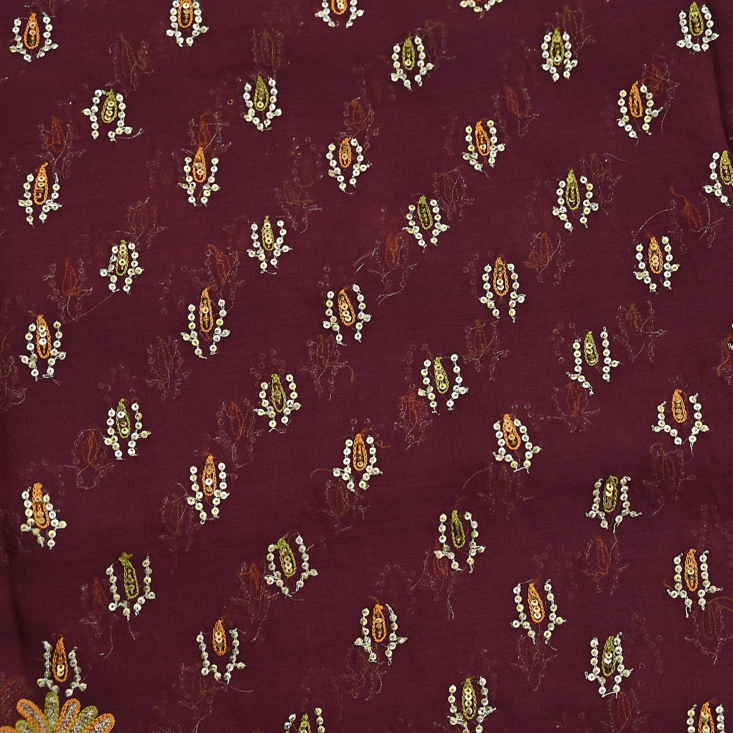 Indian Vintage Maroon Dupatta Pure Georgette silk Long Stole Hand Embroidered Scarves Stole Veil Wrap Sequins Dabka/ Zardozi