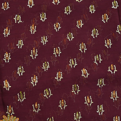 Indian Vintage Maroon Dupatta Pure Georgette silk Long Stole Hand Embroidered Scarves Stole Veil Wrap Sequins Dabka/ Zardozi