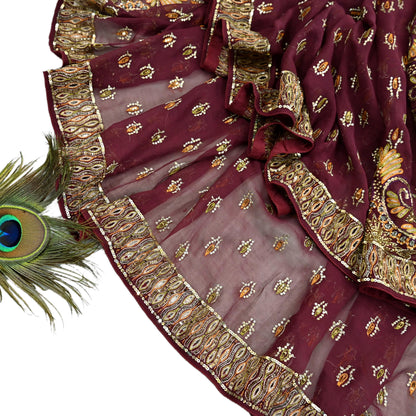 Indian Vintage Maroon Dupatta Pure Georgette silk Long Stole Hand Embroidered Scarves Stole Veil Wrap Sequins Dabka/ Zardozi