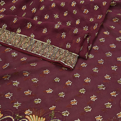 Indian Vintage Maroon Dupatta Pure Georgette silk Long Stole Hand Embroidered Scarves Stole Veil Wrap Sequins Dabka/ Zardozi