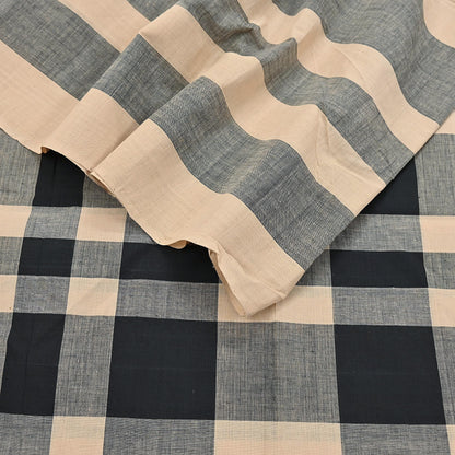 Indian Vintage Beige & Black Dupatta Long Stole Woven Pure Cotton Scarves Veil Scarf Soft Fringes Boho