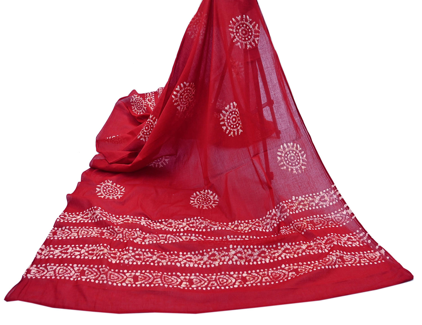 Indian Vintage Red Dupatta Long Stole Pure Cotton Prined Batik Indian Scarves Veil Scarf Wrap