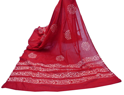 Indian Vintage Red Dupatta Long Stole Pure Cotton Prined Batik Indian Scarves Veil Scarf Wrap