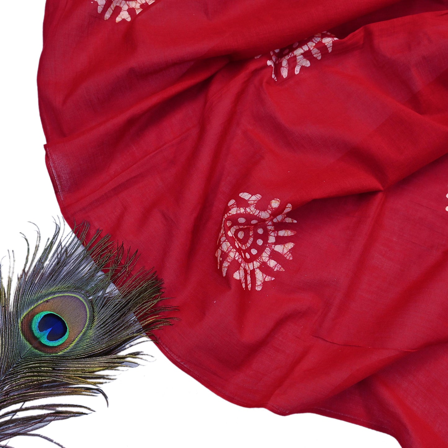 Indian Vintage Red Dupatta Long Stole Pure Cotton Prined Batik Indian Scarves Veil Scarf Wrap