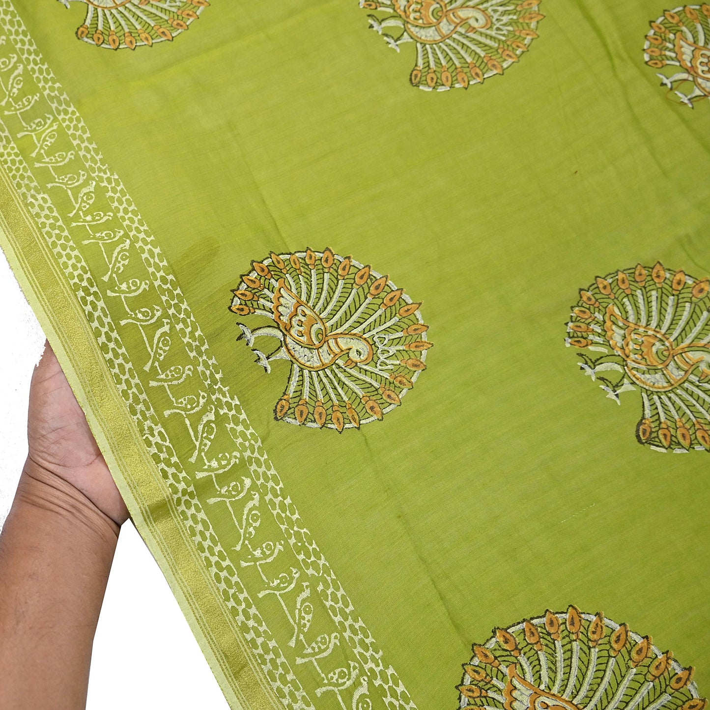 Indian Vintage Dupatta Green Dupatta Long Stole Block Print Pure Chanderi Silk Scarves Veil Golden Zari