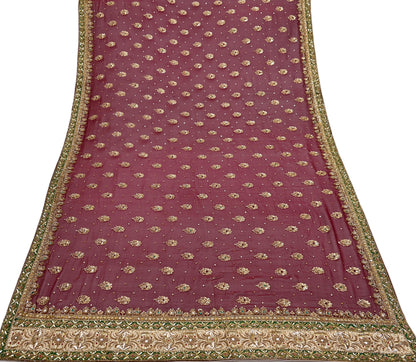 Indian Vintage Heavy Luxury Maroon Pure Georgette Silk Hand Embroidered Dupatta Designer By Anamika Khanna Bridal Wear Dabka Veil Hijab