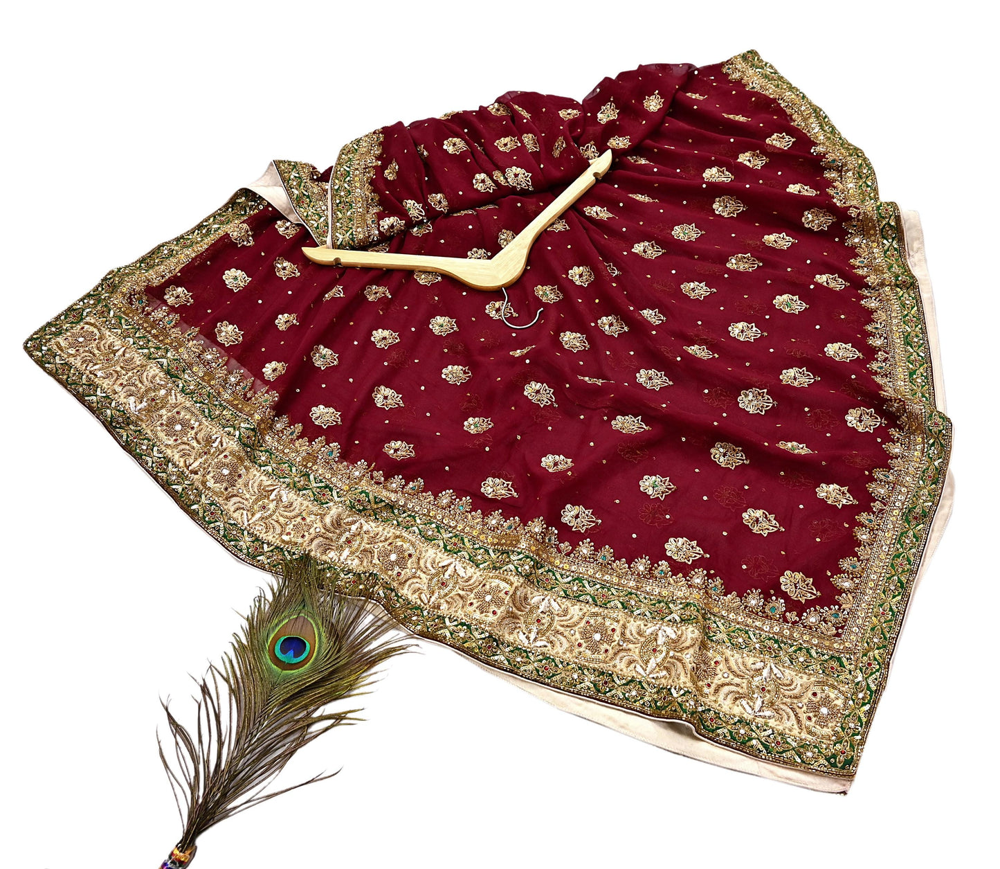Indian Vintage Heavy Luxury Maroon Pure Georgette Silk Hand Embroidered Dupatta Designer By Anamika Khanna Bridal Wear Dabka Veil Hijab