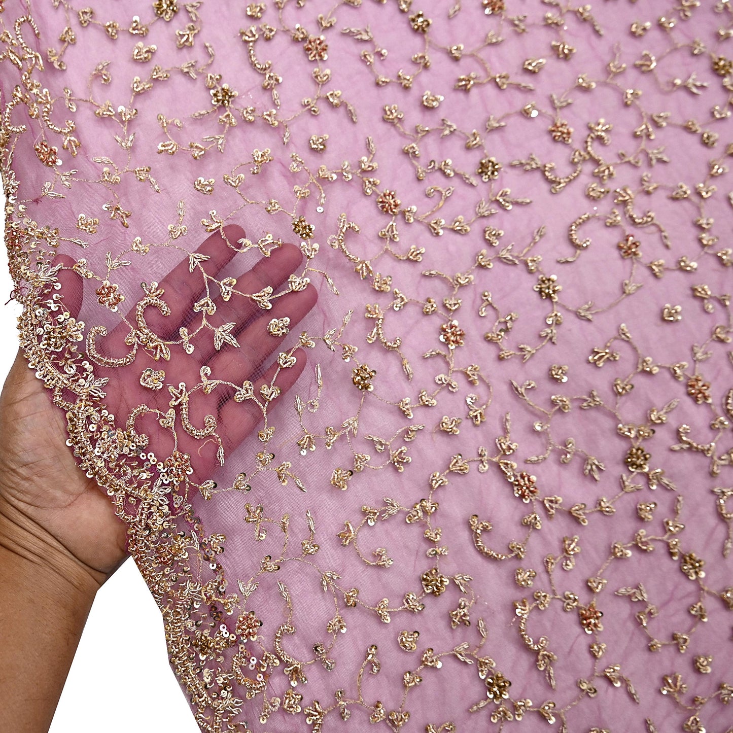 Indian Vintage Heavy Luxury Bridal Dupatta Pink Net Mesh Long Stole Hand Embroidered Scarves Zardozi Dabka Zari Sequins Wedding Dupatta