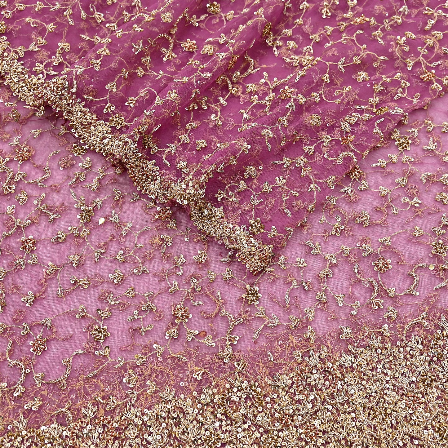 Indian Vintage Heavy Luxury Bridal Dupatta Pink Net Mesh Long Stole Hand Embroidered Scarves Zardozi Dabka Zari Sequins Wedding Dupatta