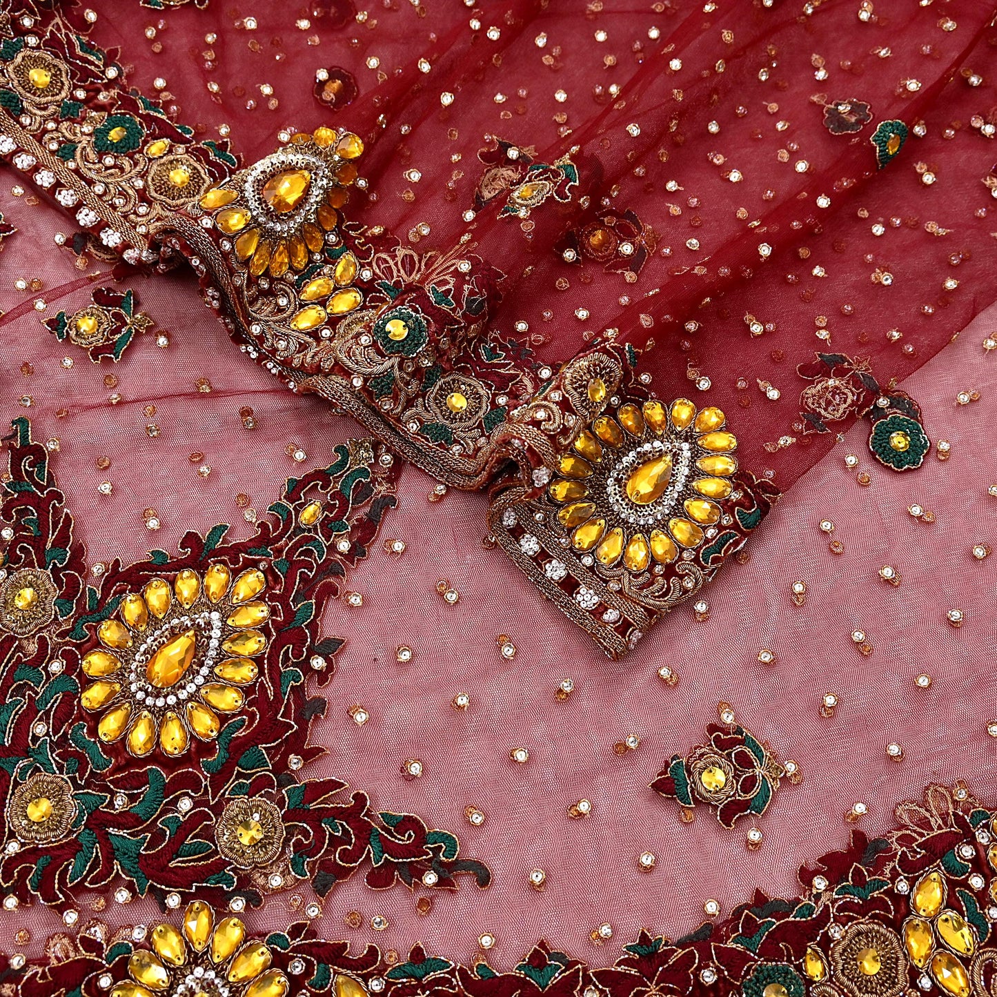 Indian Vintage Heavy Luxury Bridal Red Dupatta Net Mesh Long Stole Hand Embroidered Scarves Zardozi Dabka Zari Sequins Wedding Veil Hijab