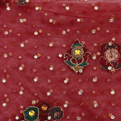 Indian Vintage Heavy Luxury Bridal Red Dupatta Net Mesh Long Stole Hand Embroidered Scarves Zardozi Dabka Zari Sequins Wedding Veil Hijab