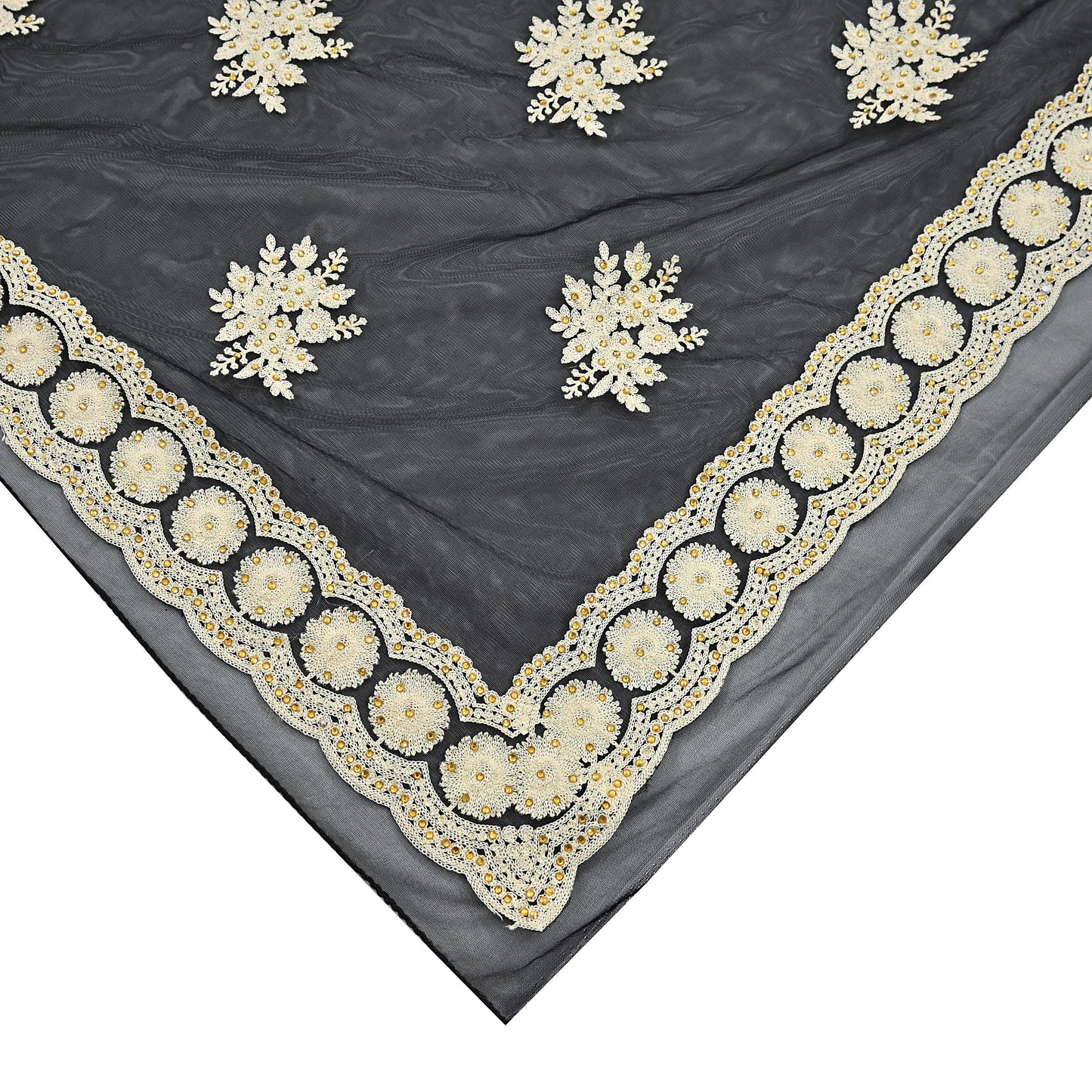 Indian Vintage Black Net Saree Heavy Hand Embroidery 6Yards Soft Mesh Fabric Ideal for Crafting Wedding Wear Bollywood sarees