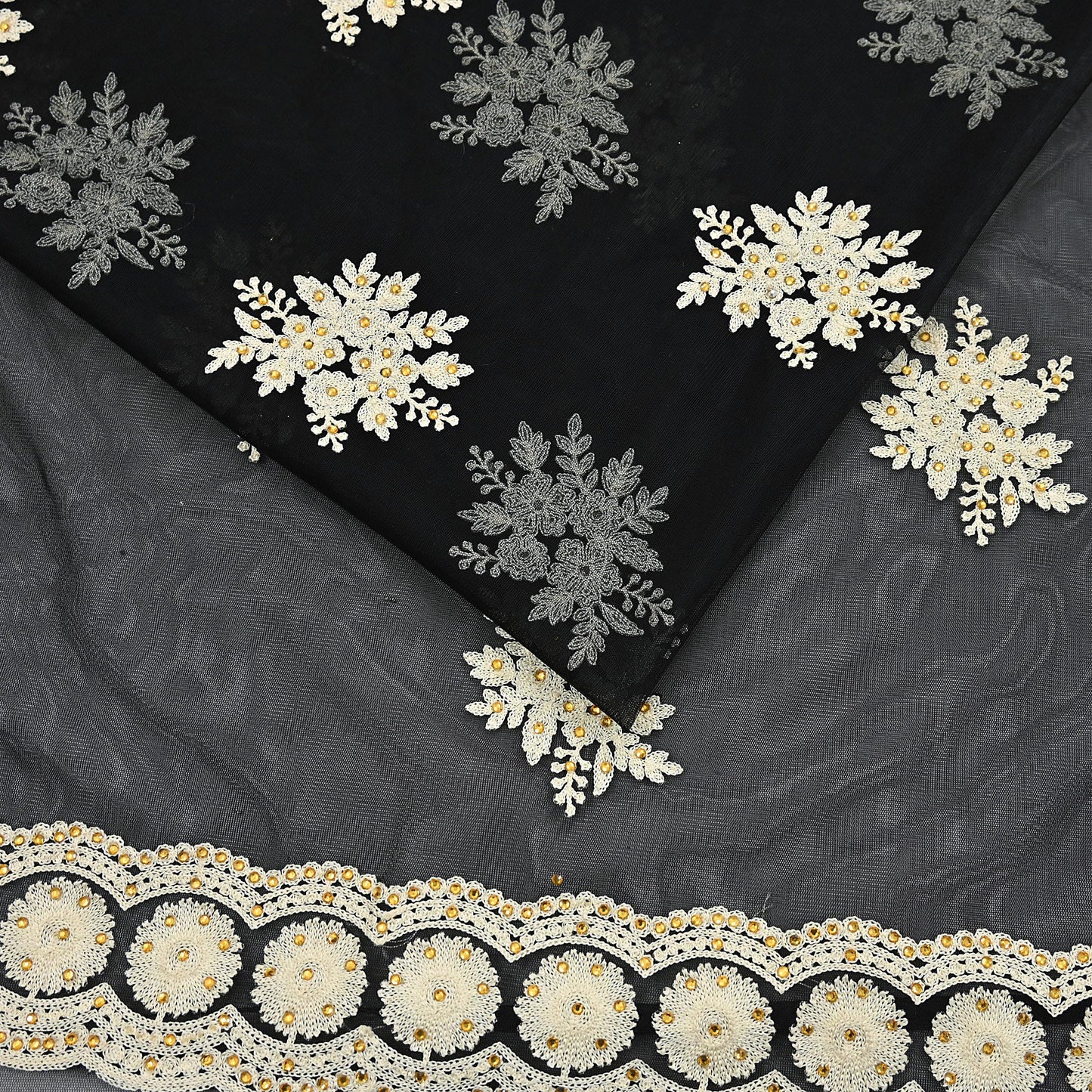 Indian Vintage Black Net Saree Heavy Hand Embroidery 6Yards Soft Mesh Fabric Ideal for Crafting Wedding Wear Bollywood sarees