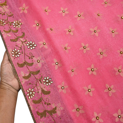 Indian Vintage Pink Saree Pure Silk Hand Embroidered Sari Fabric 6Yd Sewing Soft Zardozi/Dabka Dress Making Bollywood Party Sarees