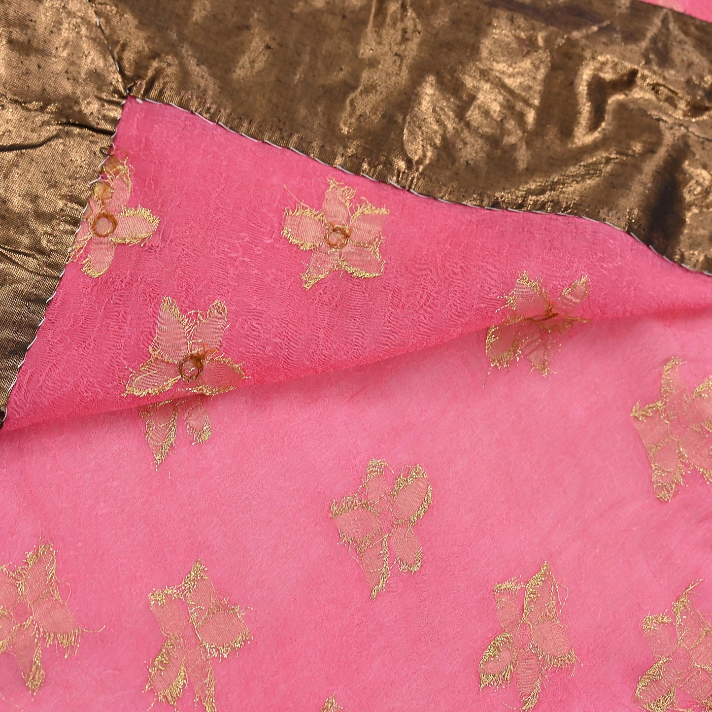 Indian Vintage Pink Saree Pure Silk Hand Embroidered Sari Fabric 6Yd Sewing Soft Zardozi/Dabka Dress Making Bollywood Party Sarees