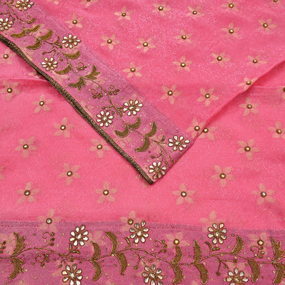Indian Vintage Pink Saree Pure Silk Hand Embroidered Sari Fabric 6Yd Sewing Soft Zardozi/Dabka Dress Making Bollywood Party Sarees