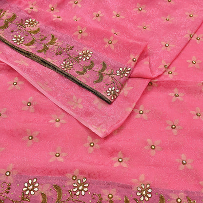 Indian Vintage Pink Saree Pure Silk Hand Embroidered Sari Fabric 6Yd Sewing Soft Zardozi/Dabka Dress Making Bollywood Party Sarees