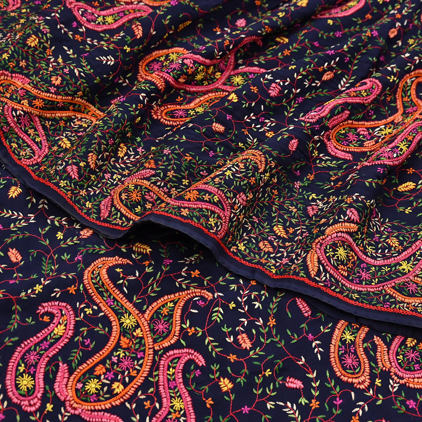 Indian Vintage Heavy Sari Blue Pure Georgette Silk Hand Embroidered Sozni Sarees Craft Fabric 5Yd Sewing Dress making Wedding sari