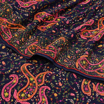 Indian Vintage Heavy Sari Blue Pure Georgette Silk Hand Embroidered Sozni Sarees Craft Fabric 5Yd Sewing Dress making Wedding sari