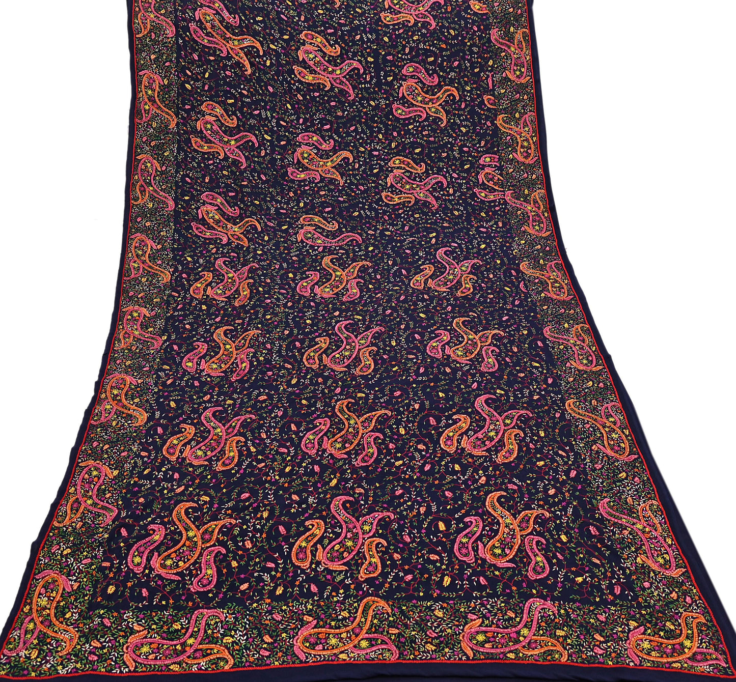 Indian Vintage Heavy Sari Blue Pure Georgette Silk Hand Embroidered Sozni Sarees Craft Fabric 5Yd Sewing Dress making Wedding sari