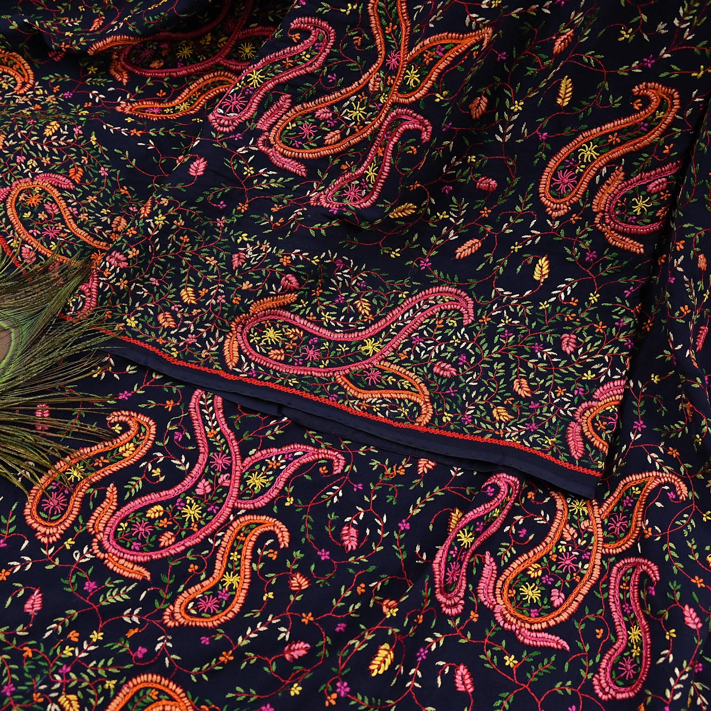 Indian Vintage Heavy Sari Blue Pure Georgette Silk Hand Embroidered Sozni Sarees Craft Fabric 5Yd Sewing Dress making Wedding sari