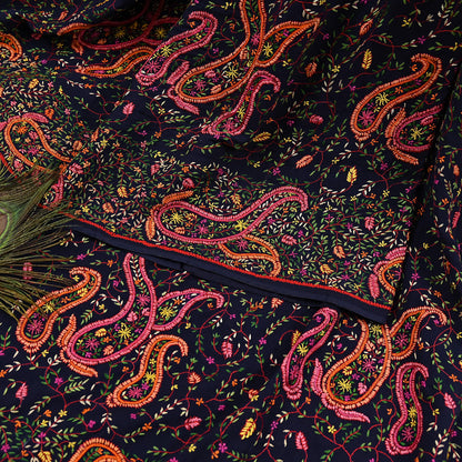 Indian Vintage Heavy Sari Blue Pure Georgette Silk Hand Embroidered Sozni Sarees Craft Fabric 5Yd Sewing Dress making Wedding sari