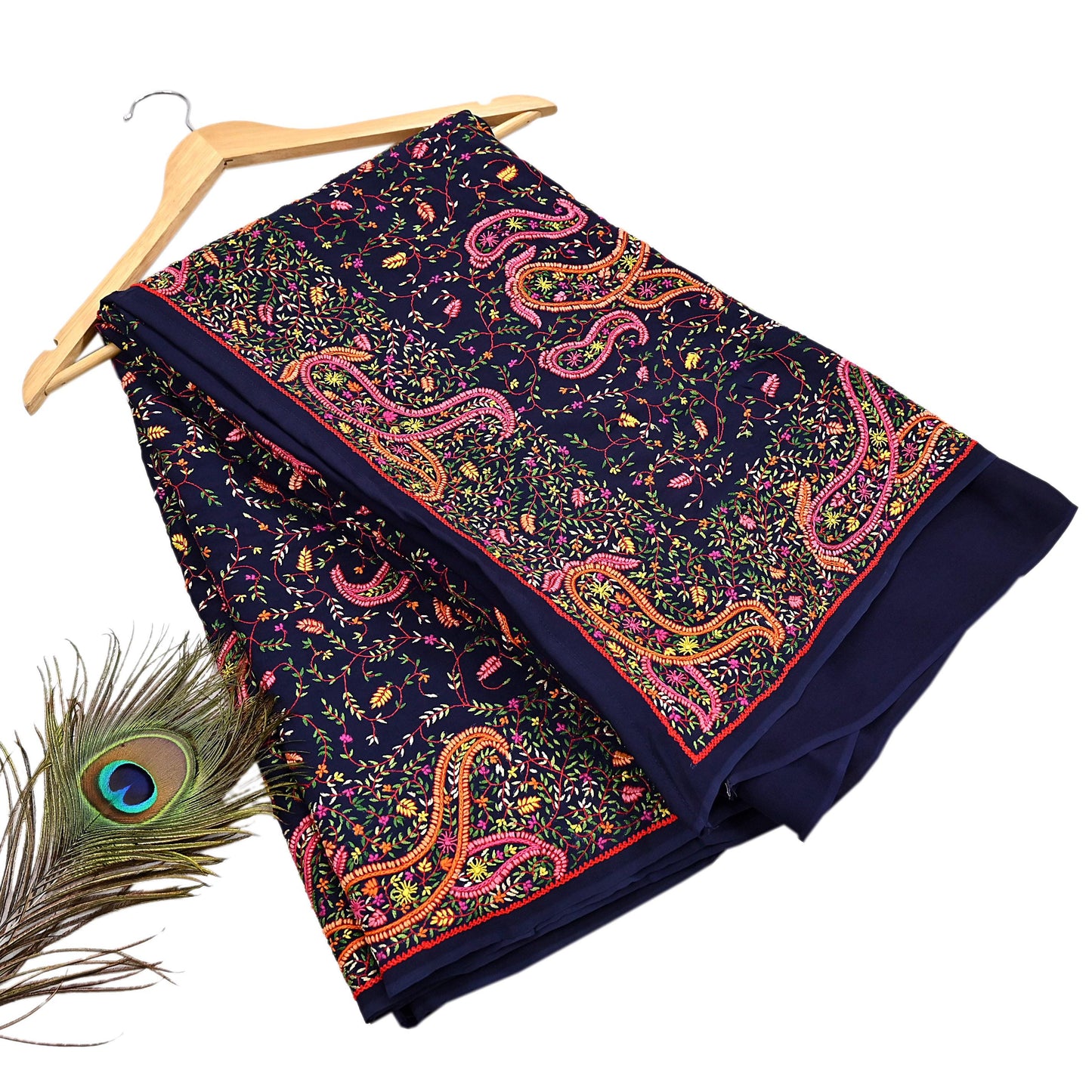 Indian Vintage Heavy Sari Blue Pure Georgette Silk Hand Embroidered Sozni Sarees Craft Fabric 5Yd Sewing Dress making Wedding sari